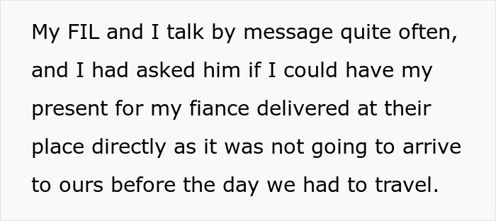 Text message about coordinating delivery of a present involving wife, husband, and stepson parenting conflict.