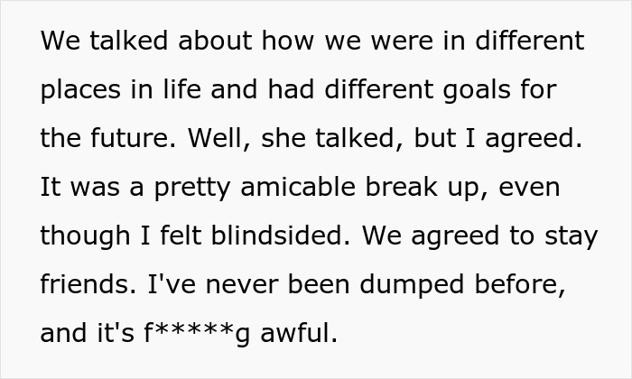 Text showing a guy reminiscing on his ex-girlfriend’s princess syndrome and realizing he was the loser years after breakup.