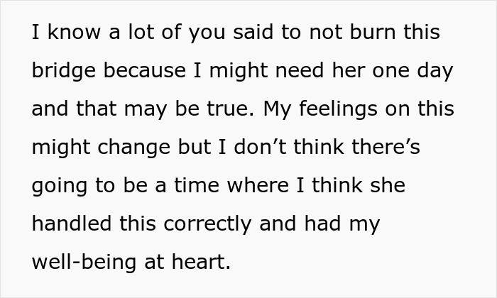 Text on a white background expressing hurt feelings about a biological mom appearing after 16 years and relationship expectations.