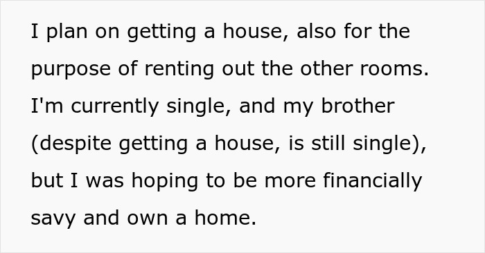 Text excerpt about planning to buy a house and rent rooms, discussing parents house payment and financial plans. Text excerpt about planning to buy a house and rent rooms, discussing parents house payment and financial plans.