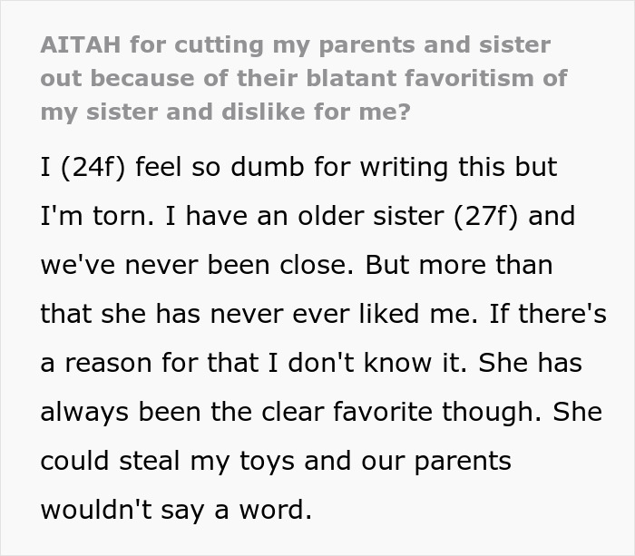 Text post about golden child telling sister's fiance he could do better while parents watch, expressing feelings of favoritism and shock. Text post about golden child telling sister's fiance he could do better while parents watch, expressing feelings of favoritism and shock.
