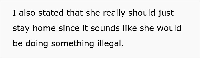 Text excerpt discussing advice about staying home to avoid illegal activity, related to aunt, camera, and family parole.