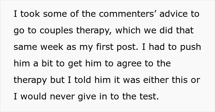Text excerpt about couples therapy after a paternity test demand involving a 3-year-old son dispute. Text excerpt about couples therapy after a paternity test demand involving a 3-year-old son dispute.