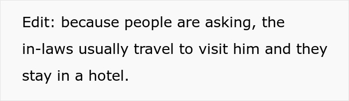 Text excerpt explaining in-laws usually travel to visit and stay in a hotel, related to woman demanding removal of religious items.