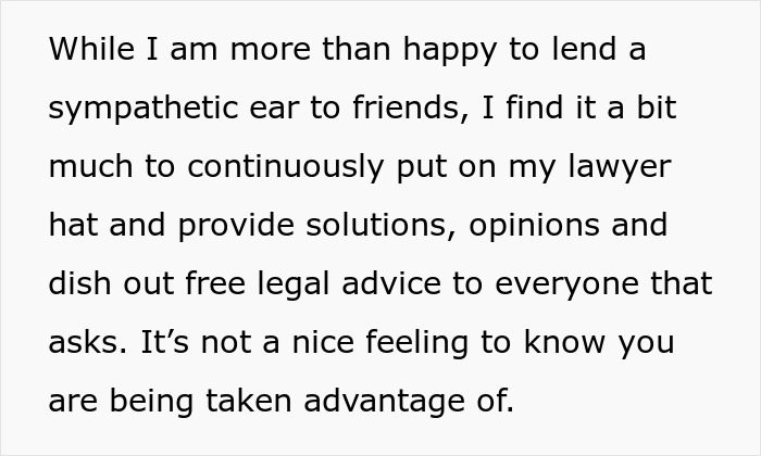 Text about a woman refusing to risk her new career by giving free advice, revealing friends' true colors.