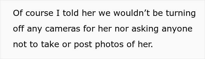 Text discussing assurance given to an aunt about not turning off cameras or restricting photo posts relating to family parole.