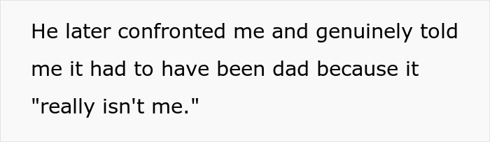 Text screenshot showing a quote about confronting a brother over leaving stains on the toilet seat.