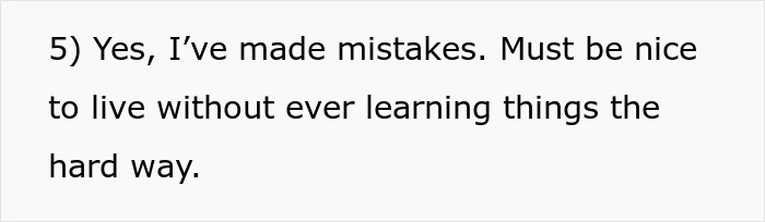 Text excerpt stating a personal reflection about making mistakes and learning life's hard lessons.