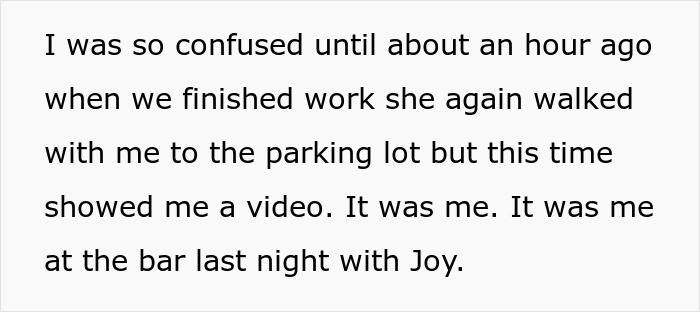 Text excerpt discussing confusion after work and a video shown to prove something about disability status.