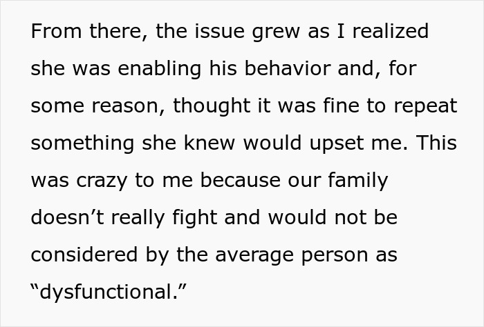 Woman appalled by mom who enables chauvinist brother and gaslights her, causing family drama and conflict. Woman appalled by mom who enables chauvinist brother and gaslights her, causing family drama and conflict.