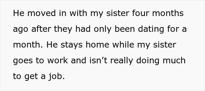 Text excerpt describing a rich man realizing he is quietly bankrolling his sister’s jobless boyfriend who moved in recently. Text excerpt describing a rich man realizing he is quietly bankrolling his sister’s jobless boyfriend who moved in recently.