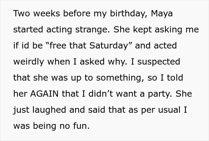 Text excerpt discussing a woman’s birthday and sibling conflict related to an ex being invited to the party. Text excerpt discussing a woman’s birthday and sibling conflict related to an ex being invited to the party.