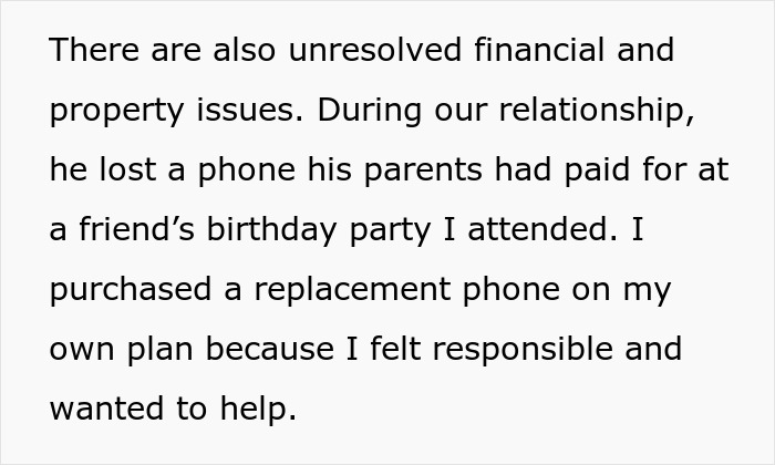 Text excerpt about unresolved financial issues during a relationship related to woman unable to handle ex&rsquo;s dog situation.