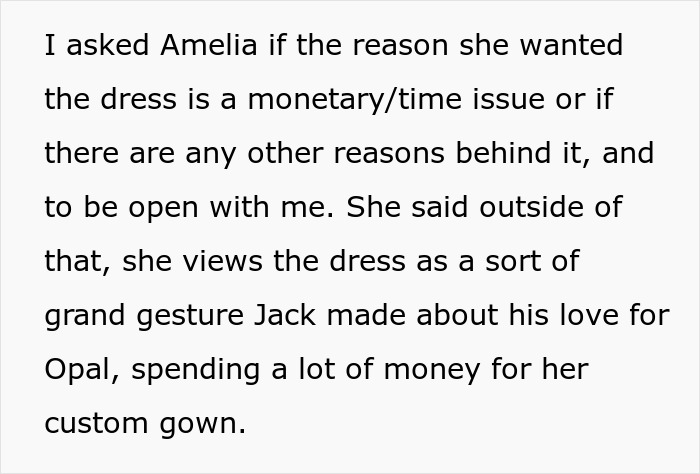 Mom clings to daughter’s wedding dress amid family conflict with older daughter over the gown’s significance and ownership. Mom clings to daughter’s wedding dress amid family conflict with older daughter over the gown’s significance and ownership.