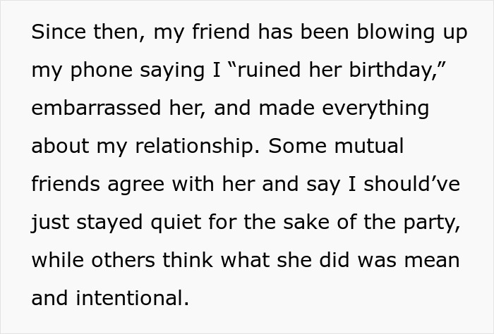 Text about birthday host drama as bestie&rsquo;s boyfriend is excluded from party table causing conflict among friends.
