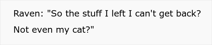 Text conversation showing a woman asking if she can get back her stuff and cat after letting friend stay during surgery recovery.