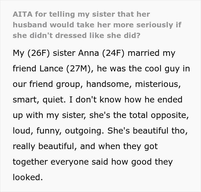 Text excerpt discussing a woman&rsquo;s husband taking her seriously related to how she dresses and a nasty comment backfiring.