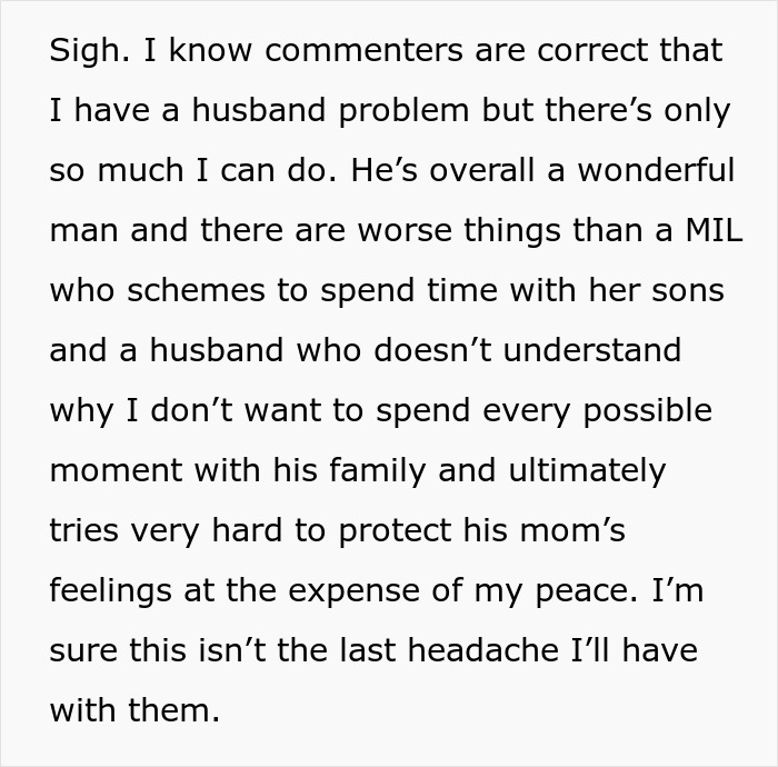 Text excerpt expressing frustration about an overbearing MIL making plans without knowledge, with a concerned daughter-in-law. Text excerpt expressing frustration about an overbearing MIL making plans without knowledge, with a concerned daughter-in-law.