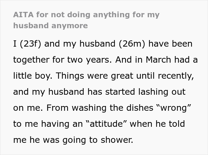 Working wife struggles with man-child hubby’s constant criticism while balancing motherhood and household duties. Working wife struggles with man-child hubby’s constant criticism while balancing motherhood and household duties.
