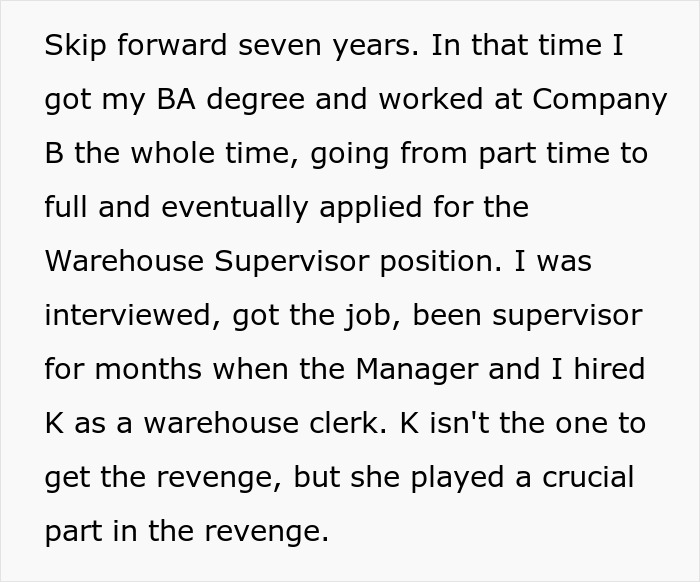 Text excerpt describing a man&rsquo;s journey to a supervisor role before a coworker played a crucial part in his revenge.