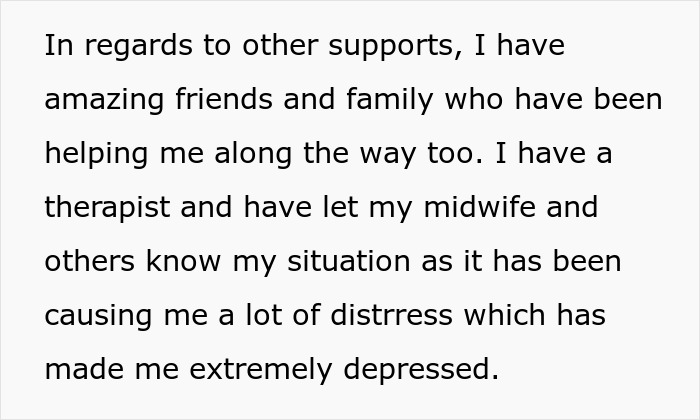 Text excerpt discussing support from friends, family, therapist, and midwife amid distress from bipolar co-parenting challenges.