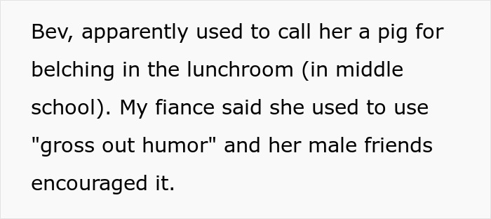 Text excerpt discussing fiancée’s bullying history and impact on relationships with male friends' encouragement. Text excerpt discussing fiancée’s bullying history and impact on relationships with male friends' encouragement.
