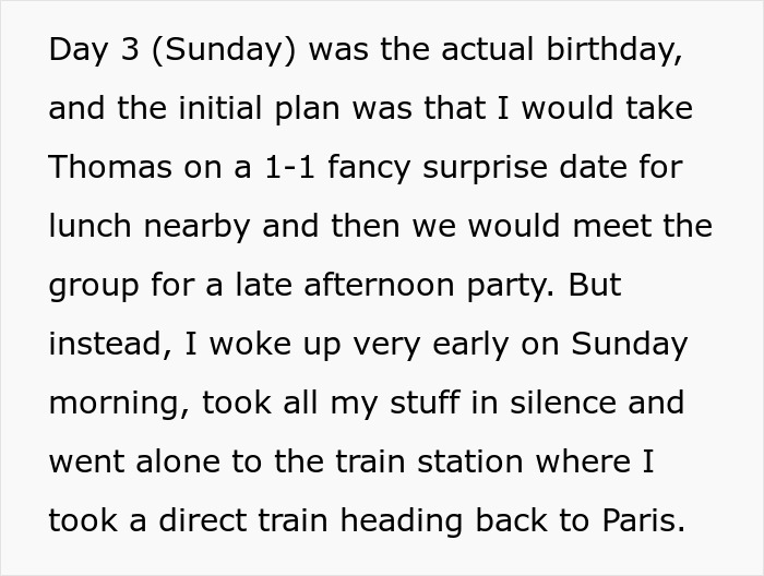 Text excerpt describing a birthday plan changed as the guy leaves alone, reflecting on bullying and a breakup. Text excerpt describing a birthday plan changed as the guy leaves alone, reflecting on bullying and a breakup.