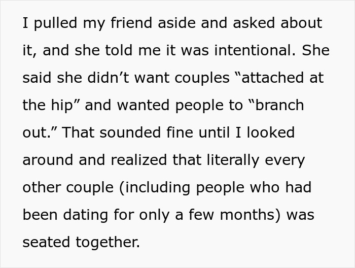 Text excerpt describing a birthday host deciding bestie’s boyfriend doesn’t fit the party vibe, causing seating drama. Text excerpt describing a birthday host deciding bestie’s boyfriend doesn’t fit the party vibe, causing seating drama.