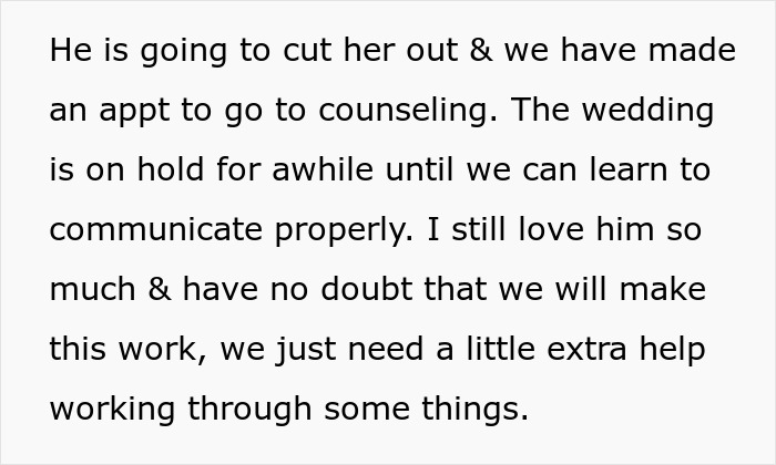 Text message about postponing wedding to work through issues, mentioning fianc&eacute;e&rsquo;s tattoo designed by her ex and jealousy.
