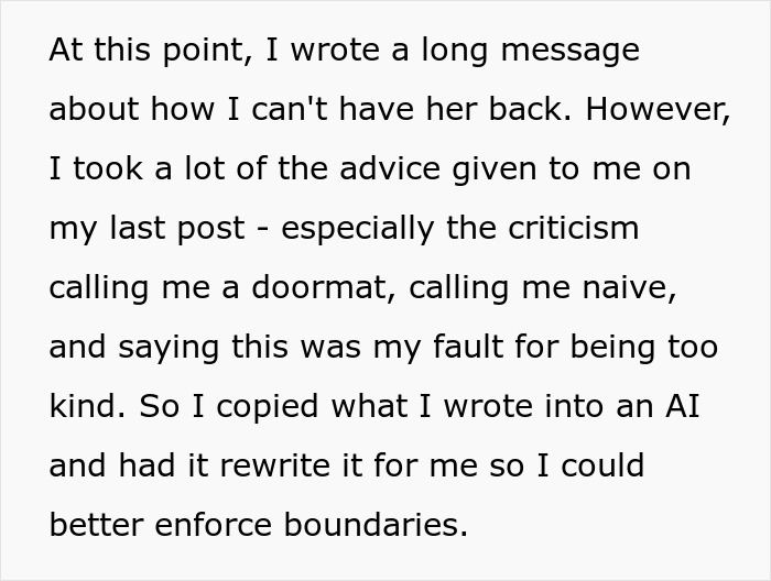 Text describing a woman&rsquo;s story about letting a friend stay during surgery recovery leading to a filthy house and car.