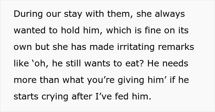 Text excerpt about mom takes her baby and storms off from MIL after she tried to take over feeding Text excerpt about mom takes her baby and storms off from MIL after she tried to take over feeding