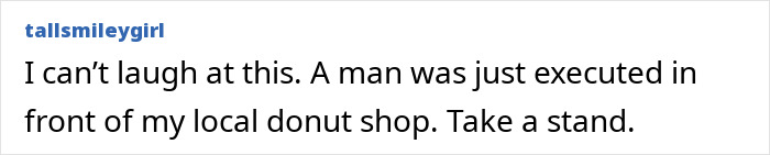 Text post from user tallsmileygirl expressing outrage over a public e*******n near a donut shop sparking community debate.