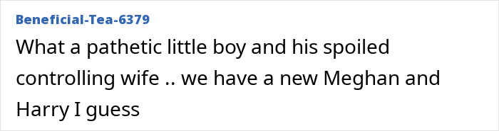 Comment text discussing family drama, mentioning Brooklyn Beckham and his legal letter to parents David and Victoria.