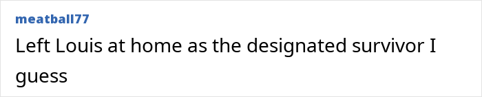 Screenshot of a comment by meatball77 saying Left Louis at home, referencing Prince William and his kids Screenshot of a comment by meatball77 saying Left Louis at home, referencing Prince William and his kids