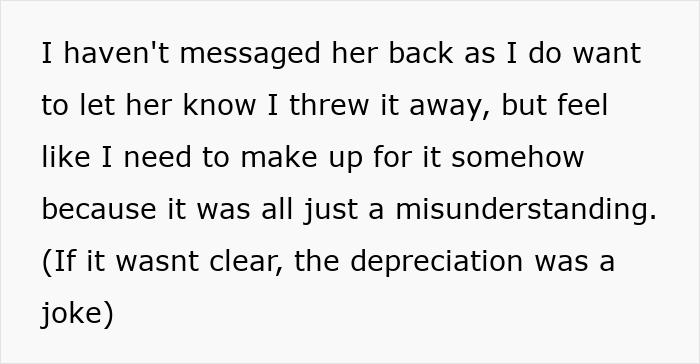 Text message revealing a daycare worker’s feelings about a misunderstood passive-aggressive coworker gift. Text message revealing a daycare worker’s feelings about a misunderstood passive-aggressive coworker gift.