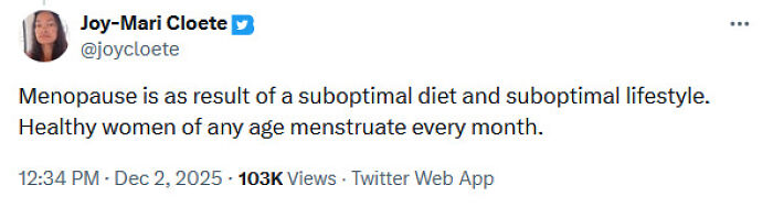 Tweet screenshot of a user spreading medical knowledge about menopause and menstruation, resulting in public shaming.