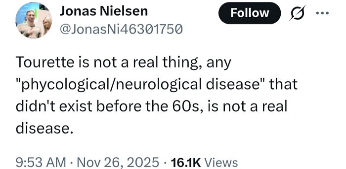 Screenshot of a social media post spreading incorrect medical knowledge about Tourette’s and neurological diseases.