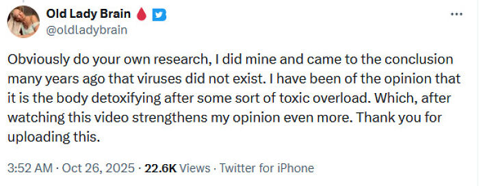 Screenshot of a Twitter post spreading medical misinformation about viruses, part of medical knowledge shaming examples.