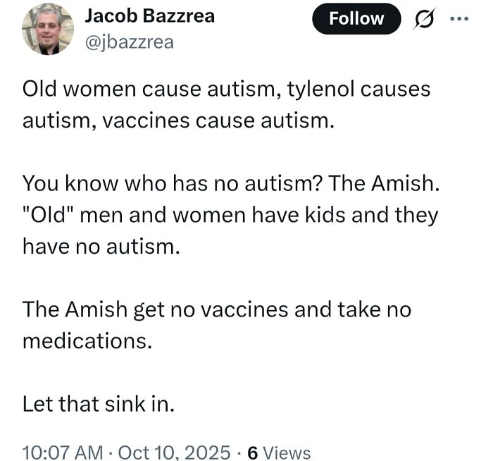 Screenshot of a social media post spreading misinformation about vaccines, autism, and medical knowledge.