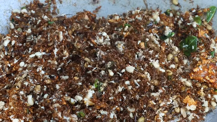 Close-up of a traditional dish with insects and spices, showcasing disgusting local delicacies from around the world.