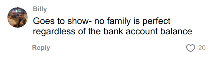 Comment by Billy discussing family issues despite financial status, related to Brooklyn Beckham family feud online.