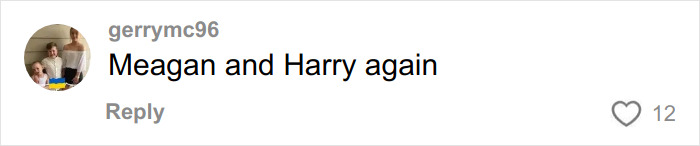 Comment on social media post mentioning Meagan and Harry, relating to Brooklyn Beckham family feud online discussion.