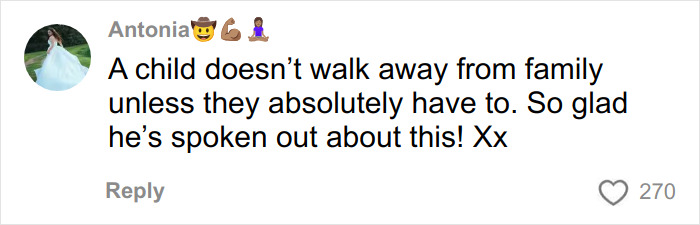 Comment on social media expressing support for Brooklyn Beckham finally breaking silence on family feud.