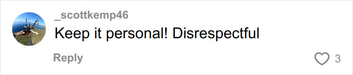 Comment on social media post reading Keep it personal Disrespectful with three likes, related to Brooklyn Beckham family feud online attack.