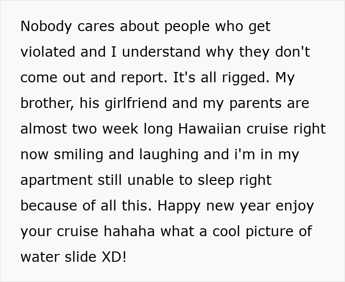 Alt text: Woman describes losing college, job, and sanity due to brother's stalker tendencies causing ongoing distress.