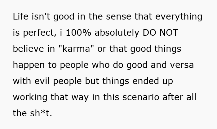 Text about life not being perfect and rejecting karma belief, reflecting on worst day caused by brother's stalker tendencies.