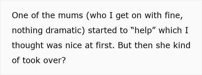 Text on screen showing a mom at a b-day party taking control by rearranging food and correcting a child. Text on screen showing a mom at a b-day party taking control by rearranging food and correcting a child.