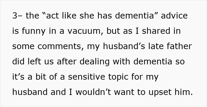 Text excerpt discussing the sensitive topic of dementia related to mil refuse baby name in family context.