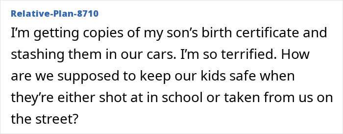 Text post expressing fear for child’s safety and criticism of government care regarding their fate from a reporter.