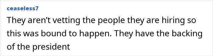 Comment by user ceaseless7 about government vetting and presidential backing in a social media discussion thread. Comment by user ceaseless7 about government vetting and presidential backing in a social media discussion thread.